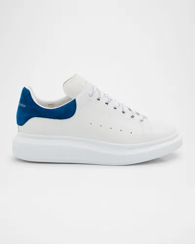 Alexander Mcqueen Men's Larry Leather And Velour Low-top Sneakers In Blue/wht