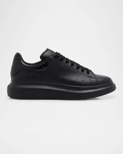 Alexander Mcqueen Men's Leather And Python Oversized Sneakers In Black