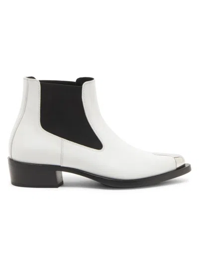 Alexander Mcqueen Mcqueen Men's Leather Chelsea Boots In White Black Silver