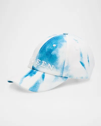ALEXANDER MCQUEEN MEN'S MARBLED DENIM LOGO BASEBALL CAP