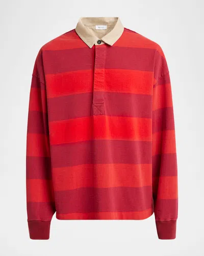 Alexander Mcqueen Men's Oversized Rugby Polo Shirt In Lead/ivory