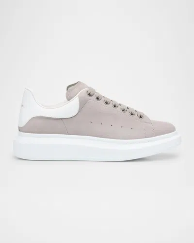 Alexander Mcqueen Men's Oversized Suede Low-top Sneakers In Ivory/grey