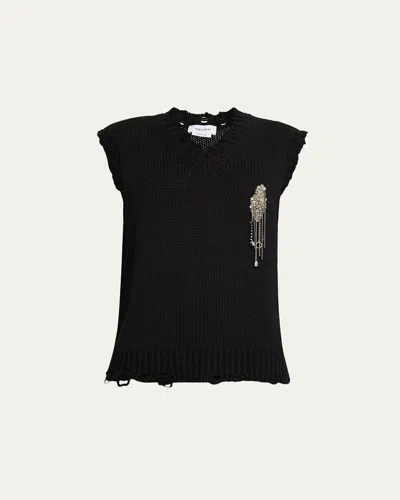 Alexander Mcqueen Men's Sweater Vest With Embellished Patch In Silver/cry