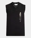ALEXANDER MCQUEEN MEN'S SWEATER VEST WITH EMBELLISHED PATCH