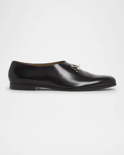 Alexander Mcqueen Men's T-bar Leather Loafers In Blk Silver