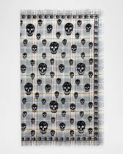 ALEXANDER MCQUEEN MEN'S WOOL SKULL AND SUMMER CHECK SCARF