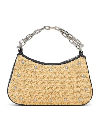 Alexander Mcqueen Mini Raffia T-bar Shoulder Bag In Nude