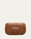 Alexander Mcqueen Mini T Bar Leather Saddle Crossbody Bag In Tan Silver