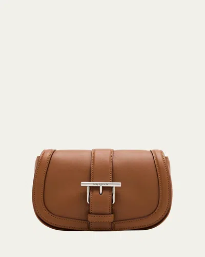 Alexander Mcqueen Mini T Bar Leather Saddle Crossbody Bag In Tan Silver