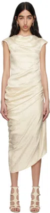 Alexander Mcqueen Off-white Asymmetric Draped Midi Dress In 8010 Oyster