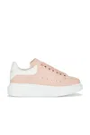 Alexander Mcqueen Pink Leather Sneakers With Light White Leather Heel In Petal & White