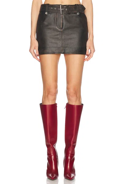 Alexander Mcqueen Peeling Leather Mini Skirt In Dark Brown & Tan