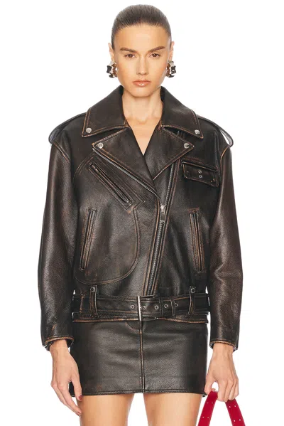 ALEXANDER MCQUEEN PEELING LEATHER OVERSIZED BIKER JACKET
