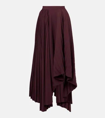 Alexander Mcqueen Pleated Asymmetric Maxi Skirt In Burgundy