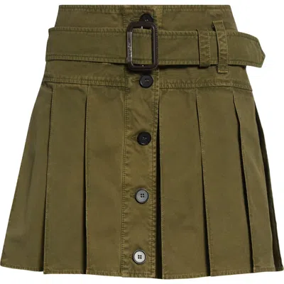 Alexander Mcqueen Mcqueen Pleated Twill Miniskirt In Khaki