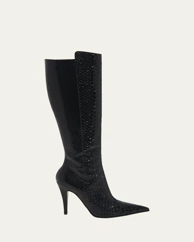 Alexander Mcqueen Python Stiletto Tall Boots In Black