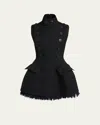 Alexander Mcqueen Raw Hem Double-breasted Hourglass Wool Mini Dress In Black