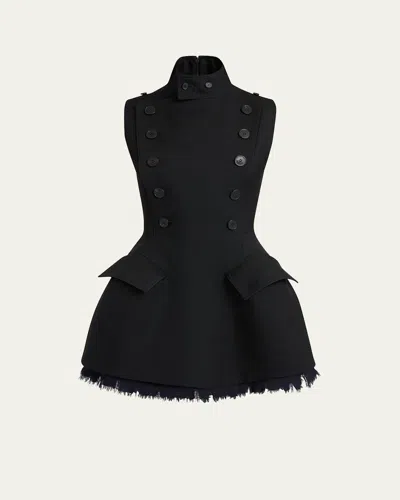 Alexander Mcqueen Raw Hem Double-breasted Hourglass Wool Mini Dress In Black