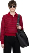 Alexander Mcqueen Red Stripe Knt Crop Polo In 6146
