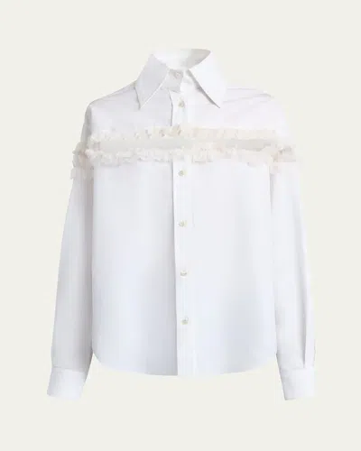 ALEXANDER MCQUEEN RUFFLE-INSET BUTTON-DOWN BLOUSE