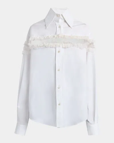 ALEXANDER MCQUEEN RUFFLE-INSET BUTTON-DOWN BLOUSE