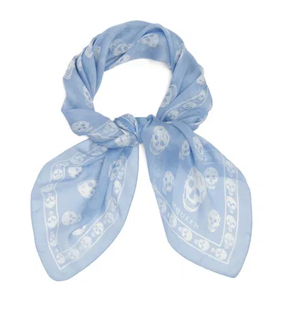 Alexander Mcqueen Silk Skull Print Scarf In Blue