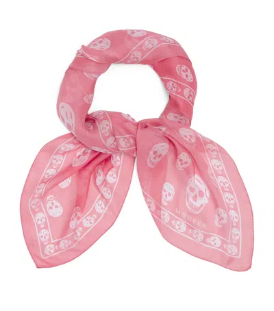Alexander Mcqueen Silk Skull Print Scarf In Pink