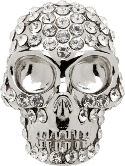 Alexander Mcqueen Silver Pave Skull Single Stud Earring In 1021