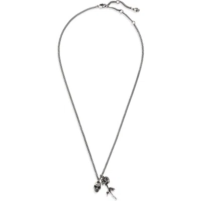 ALEXANDER MCQUEEN MCQUEEN SKULL & DIPPED ROSE CHARM NECKLACE