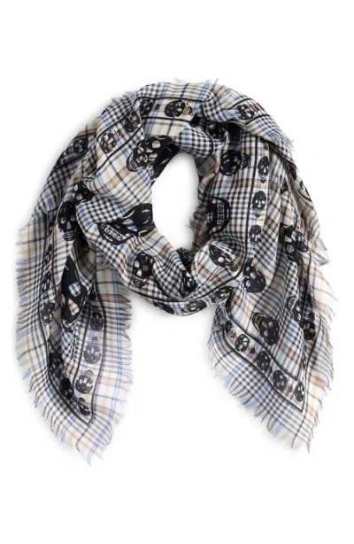 Alexander Mcqueen Mcqueen Skull Check Fringe Scarf In Black/beige