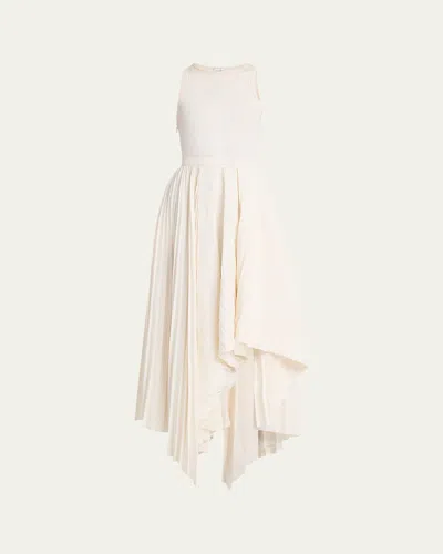 Alexander Mcqueen Asymmetric Cotton-jersey And Pleated Poplin Dress In Ivory