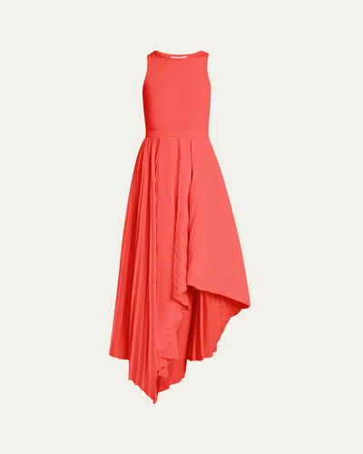 Alexander Mcqueen Sleeveless Pleated Skirt Maxi Dress In Coral