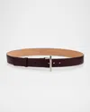 Alexander Mcqueen Sling Cross-bar Buckle Leather Belt In 6408 Cranberry Silver