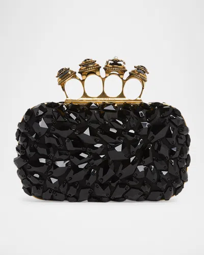 Alexander Mcqueen Spider Four Ring Embellished Silk Clutch Bag In Black