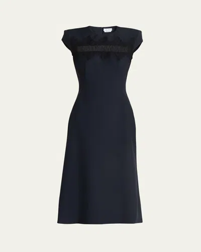 Alexander Mcqueen Spider Lace Cap-sleeve Wool Mohair Midi Dress In Navy