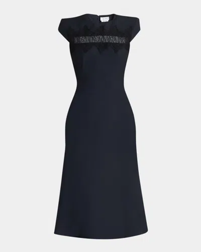 ALEXANDER MCQUEEN SPIDER LACE CAP-SLEEVE WOOL MOHAIR MIDI DRESS