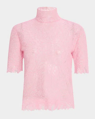 Alexander Mcqueen Spider Lace High-neck Silk Top In Aquapink