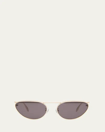 Alexander Mcqueen Studded Metal Cat-eye Aviator Sunglasses In Shiny Light Gold