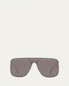 Alexander Mcqueen Studded Skull Shield Sunglasses In Shiny Silver With Black Diamond Strass On Mask
