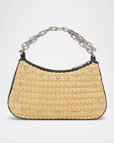 Alexander Mcqueen T-bar Mini Studded Woven Chain Top-handle Bag In Sand