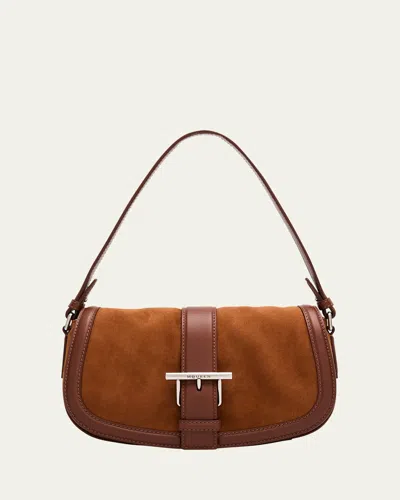 ALEXANDER MCQUEEN T-BAR SADDLE SUEDE & LEATHER CROSSBODY BAG