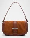Alexander Mcqueen Satchel Brown Crossbody Bag With T-buckle And Embossed Logo In Suede Woman In Dark Brown Silver