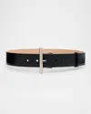 Alexander Mcqueen Silvertone Cross-bar Leather Wide Sling Belt In Black