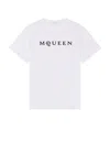 Alexander Mcqueen Men White Crewneck T-shirt With Logo Lettering On The Front In Cotton Man In White
