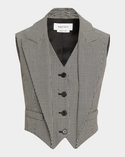 ALEXANDER MCQUEEN UPTURNED LAPEL SINGLE-BREASTED HOUNDSTOOTH VEST