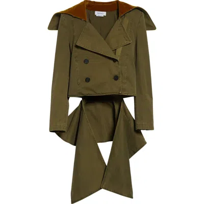 Alexander Mcqueen Asymmetric Double-breasted Cotton-twill And Velvet Jacket In Khaki