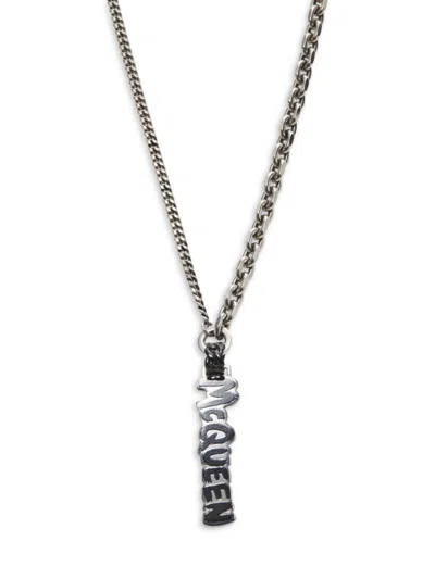 Alexander Mcqueen Mcqueen Women's Silvertone Graffiti Logo Pendant Necklace In Black