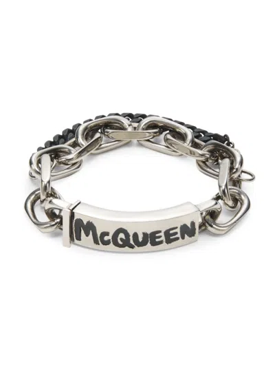 Alexander Mcqueen Mcqueen Women's Sterling Silver & Black Enamel Graffiti Bracelet In Silver Black