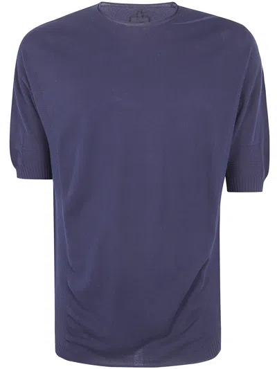 Md75 Light Cotton Boxi Short Sleeves Sweater In Blue