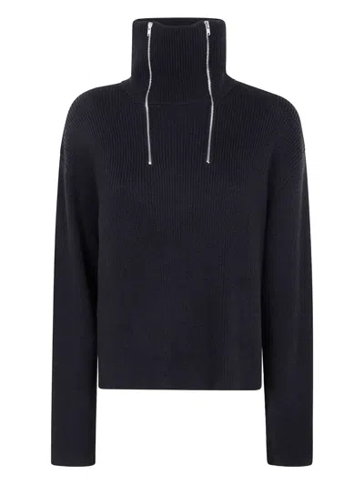 Md75 Zip High Neck Sweater In Black